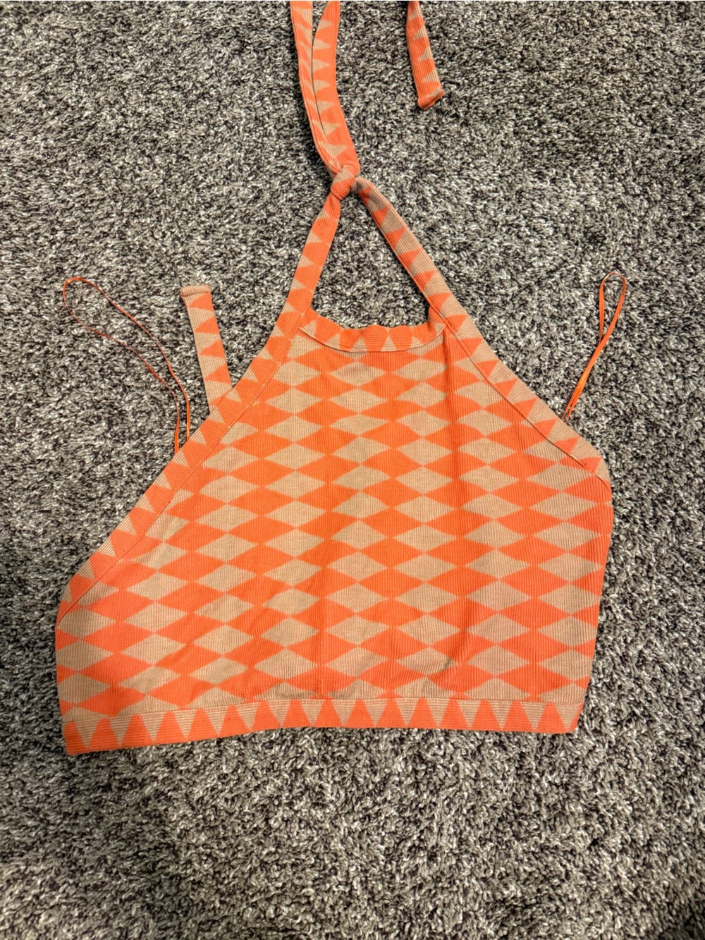 Zara Orange Geometric Knit Crop Halter Top